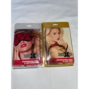 VALENTINES DAYS ALLURE 2 PC HEARTBREAKER VINYL & LACE BLINDFOLD AND WHIP NEW